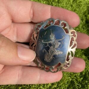 Siam, Solid Sterling Silver, "Mekkalah" Nielloware, Vintage Brooch / Pin